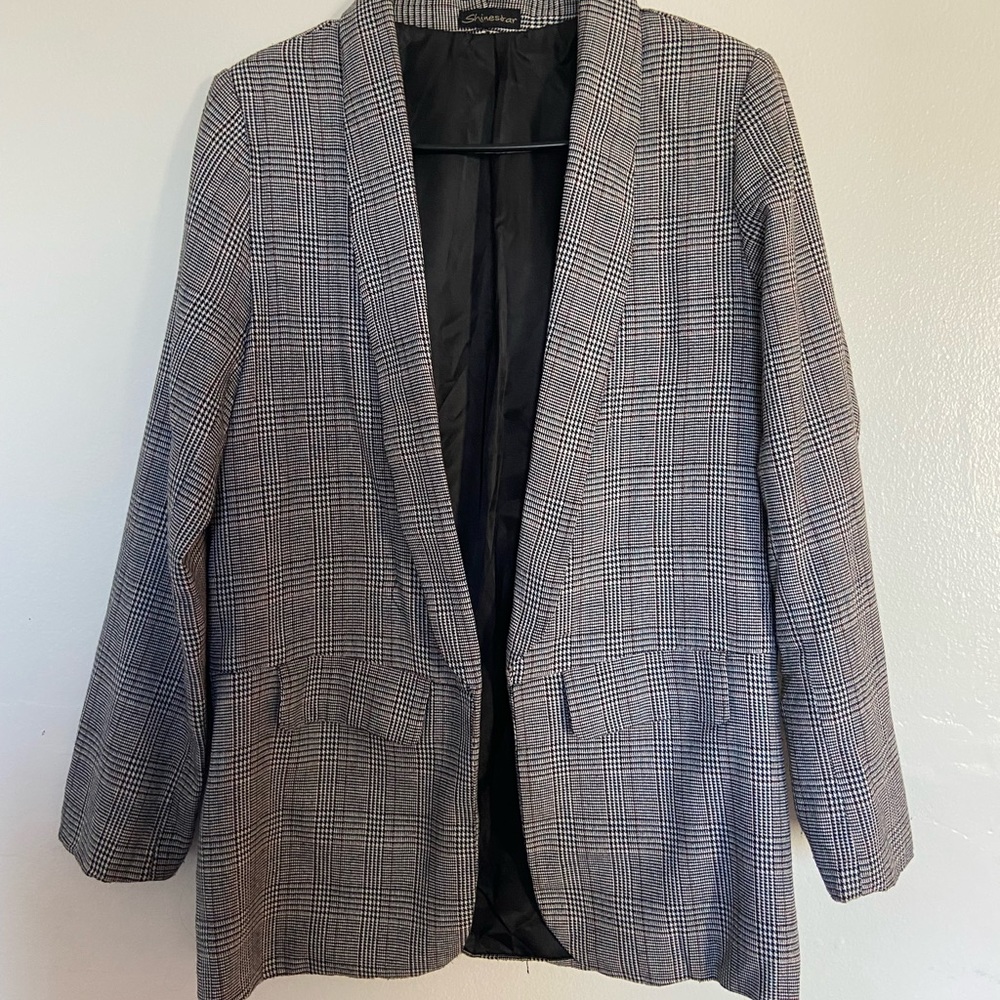 Shinestar Gray Plaid Blazer Jacket